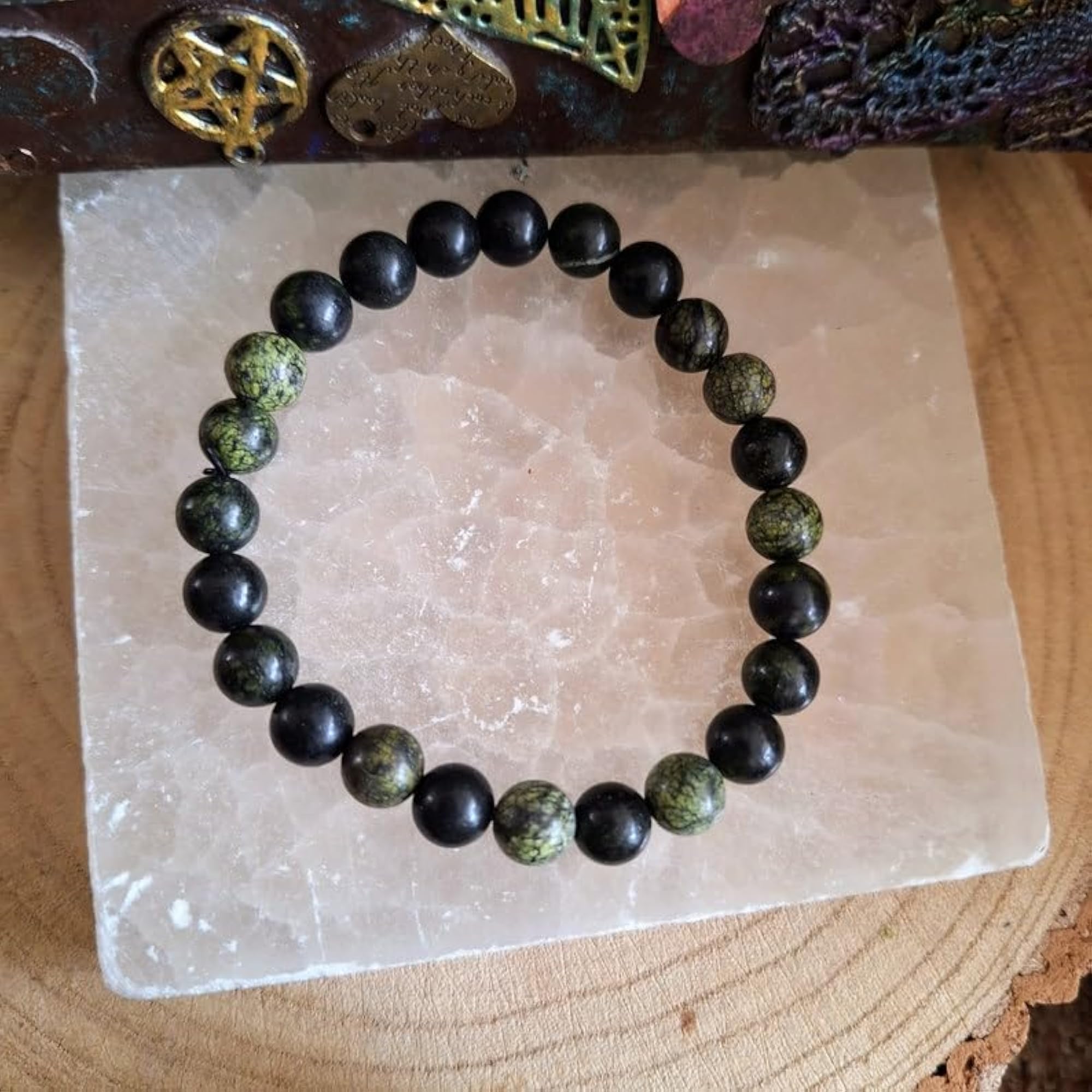 Unisex Natural Serpentine 8mm Stretchable Healing Bracelet